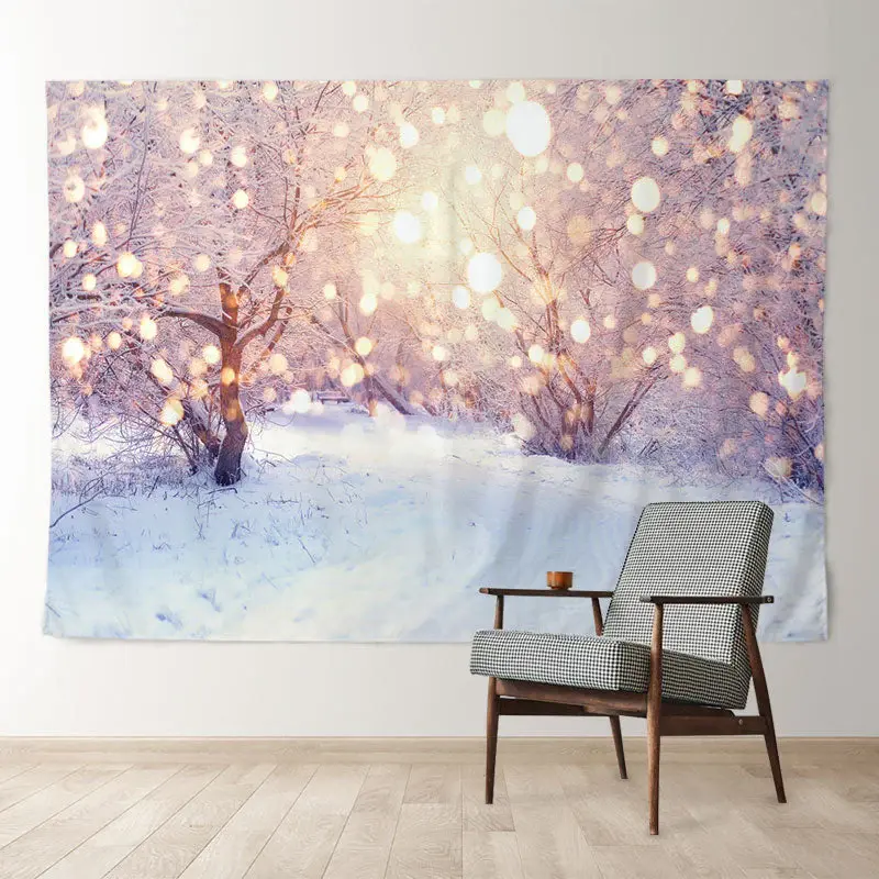 Aperturee Light Spot Snowy Tree Avenue Winter Scene Backdrop