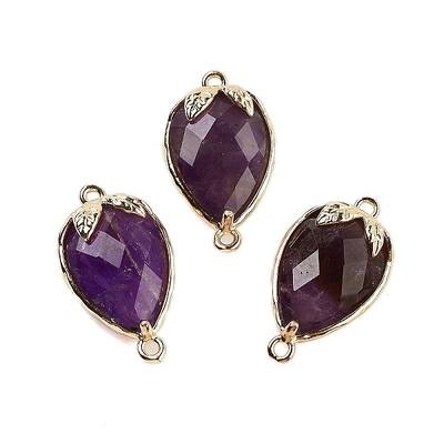 Natural Amethyst Faceted Teardrop Connector Charms