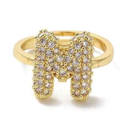 Rack Plating Letter Brass Micro Pave Clear Cubic Zirconia Adjustable Rings for Women