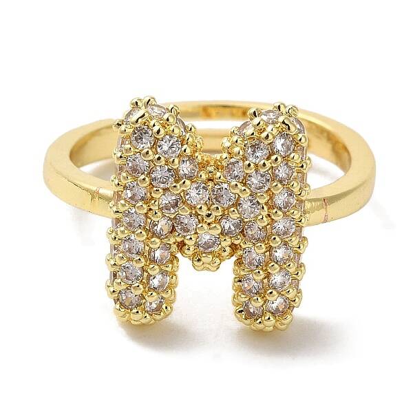 Rack Plating Letter Brass Micro Pave Clear Cubic Zirconia Adjustable Rings for Women