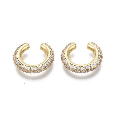 Brass Micro Pave Clear Cubic Zirconia Cuff Earrings