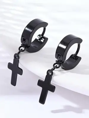 1 Pair Fashionable Punk Style Cross Design Dangle Earrings, Fashion All-match Street Style Hoop Earrings, Hip Hop Style Stain...