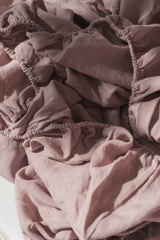 Linen fitted sheet in Dusty Rose | Size: AU Double