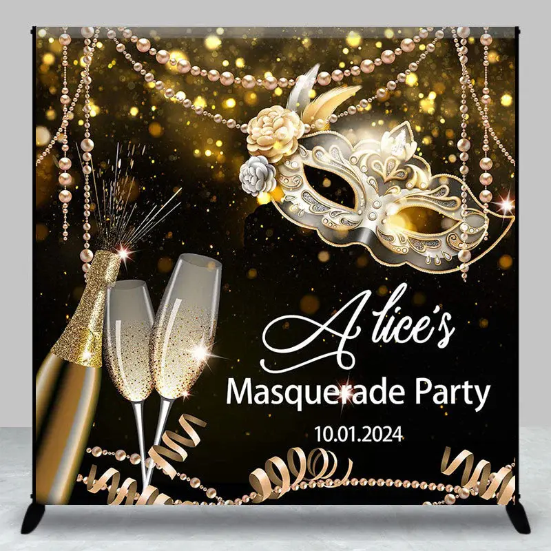 Mask Black Gold Custom Masquerade Party Backdrop - Aperturee