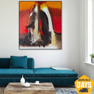 Colorful Abstract Acrylic Painting Modern Wall Art Original Textured Artwork for Bedroom | EXTINCTION 35.4"x39.4"