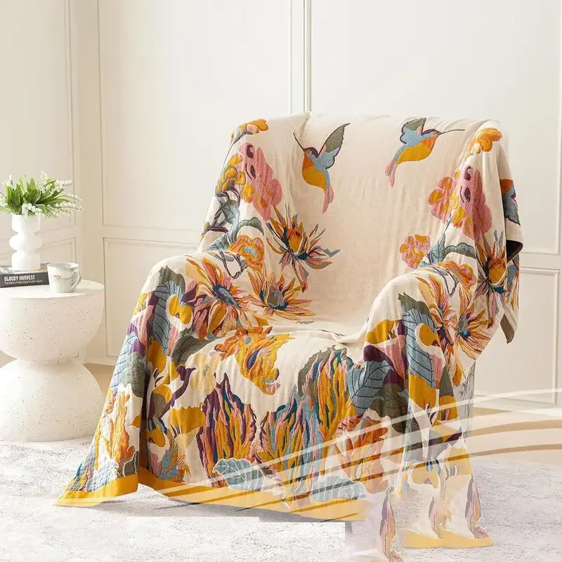 Floral & Bird Print Soft Blanket, 1 Count Soft Comfortable Throw Blanket, Cool Bedroom Bedding Blanket for Home Bedroom Sofa ...