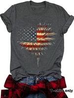 Women's American Flag & Fireworks Print Round Neck Tee, Casual Short Sleeve Crew Neck T-shirt for Spring, Summer Tops, Fashio...