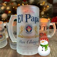 Men's 16oz Frosted Modelo El Papa Mas Chingon Beer Mug - Reusable and Washable Tumbler Drinkware Printed Stylish Cup Reuse