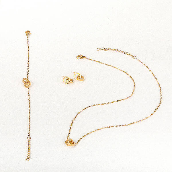 Modern Stainless Steel Two Intertwined Circles Bracelets & Earrings & Necklaces