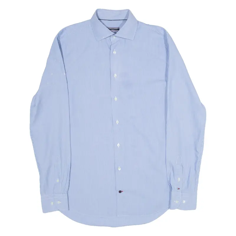 TOMMY HILFIGER Fitted Mens Shirt Blue Striped Long Sleeve L