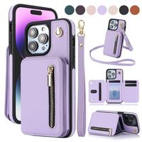 Phone Case for iPhone 16 15 14 13 12 11 Pro Max RFID Blocking Card Wallet Flip Stand Cover Crossbody Lanyard Strap Wristband ...