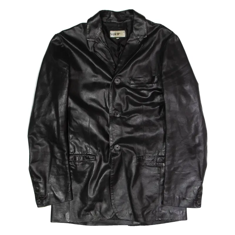 SASCH Mens Trench Jacket Black Leather M