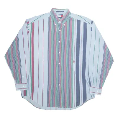 TOMMY HILFIGER Mens Shirt Blue Striped Long Sleeve L