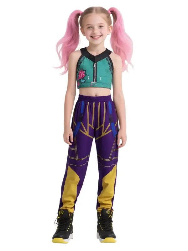 Teen Girls' K-Pop Zoey Costume Set, Halloween Cartoon, Trendy All Seasons Wear, Loose-Fit Moderate Fabric Costume Use Clothes