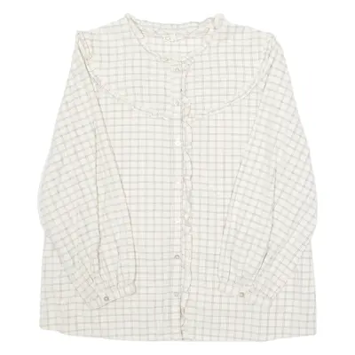 FAT FACE Womens Printed Blouse Beige Long Sleeve Check UK 12