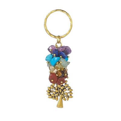 Chakra Natural Gemstone Chip Pendant Keychain