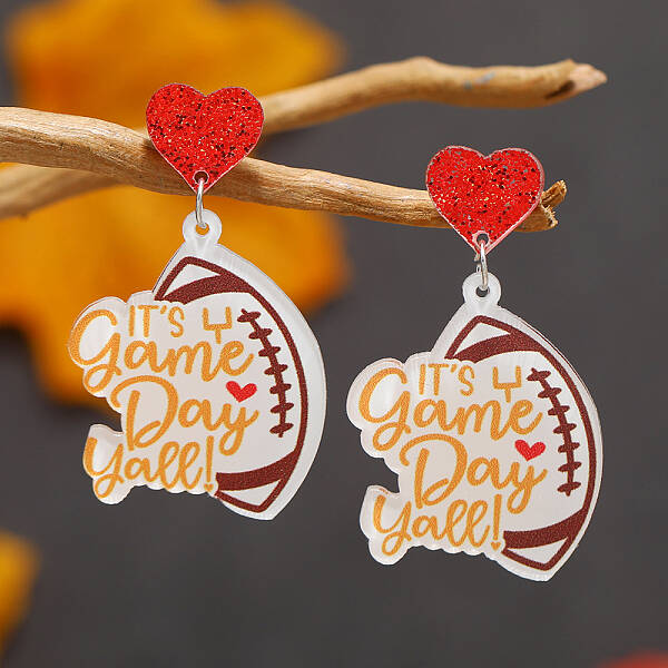 Leopard Print Heart Mother Sports Acrylic Dangle Stud Earrings