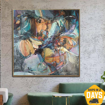 Abstract Flowers Paintings on Canvas Orange Wall Art Contemporary Art Textured Oil Painting for Modern Living Room | FLORAL S...