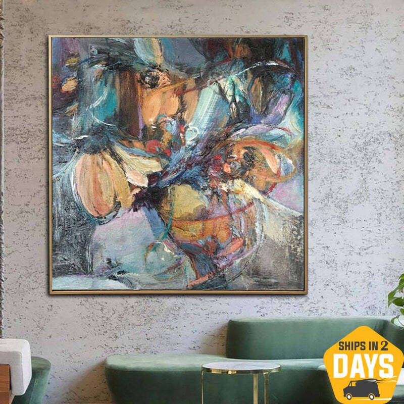 Abstract Flowers Paintings on Canvas Orange Wall Art Contemporary Art Textured Oil Painting for Modern Living Room | FLORAL S...