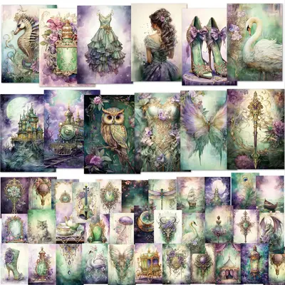 Fantasy Theme Journal Set, 32pcs Vintage Fairy & Castle Pattern Art Stickers & 12pcs Cards, Scrapbooking & Journal Making Sup...