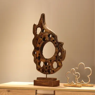 Abstract Wood Sculpture Art Wood Statue Hand Carved Art Sculpture Figurine Desktop Art | RAYS OF LIFE 28.7"x15.7"