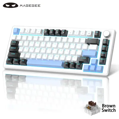 Mechanical Gaming Keyboard, 75% Compact Blue Backlit Wired Gaming Keyboard with Red/Brown Switches, Portable NKRO PC Gaming K...