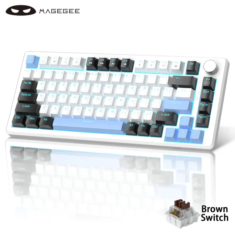 Mechanical Gaming Keyboard, 75% Compact Blue Backlit Wired Gaming Keyboard with Red/Brown Switches, Portable NKRO PC Gaming K...