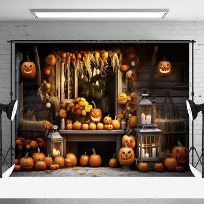 Pumpkin Farm Autumn Harvest Cute Happy Halloween Backdrop