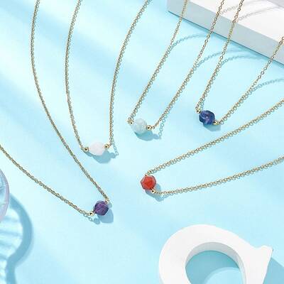 Faceted Star Cut Round Natural Gemstone Pendant Necklaces