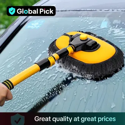 Car Wash Mop with Long Handle, Microfiber Car Wash Brush with Replaceable Schneider Brush Head, Soft Cleaning Brush with 15 Â...