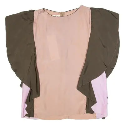MARNI Womens Printed Blouse Beige Silk Colourblock S