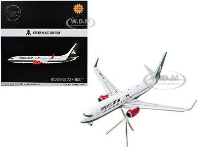 Boeing 737-800 Commercial Aircraft with Flaps Down Mexicana (XA-ASM) White with Green Stripes Gemini 200 Series 1/200 Die...