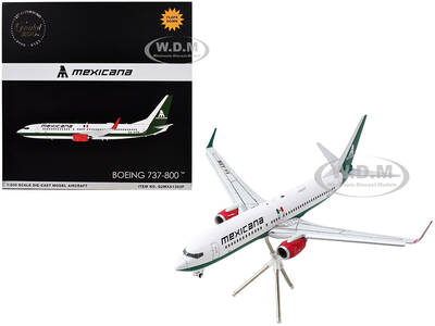 Boeing 737-800 Commercial Aircraft with Flaps Down Mexicana (XA-ASM) White with Green Stripes Gemini 200 Series 1/200...