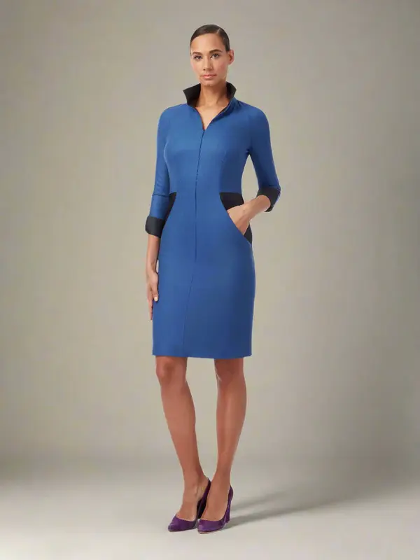 STREAM | 4/5-Sleeve Dress | Colour: Topaz Blue | Size: UK 6 (US 0)