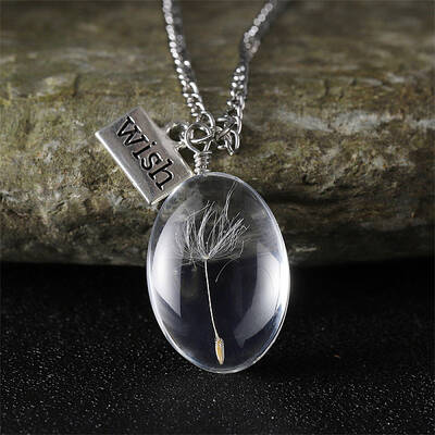 Clear Glass with Dandelion Inside Pendant Necklaces