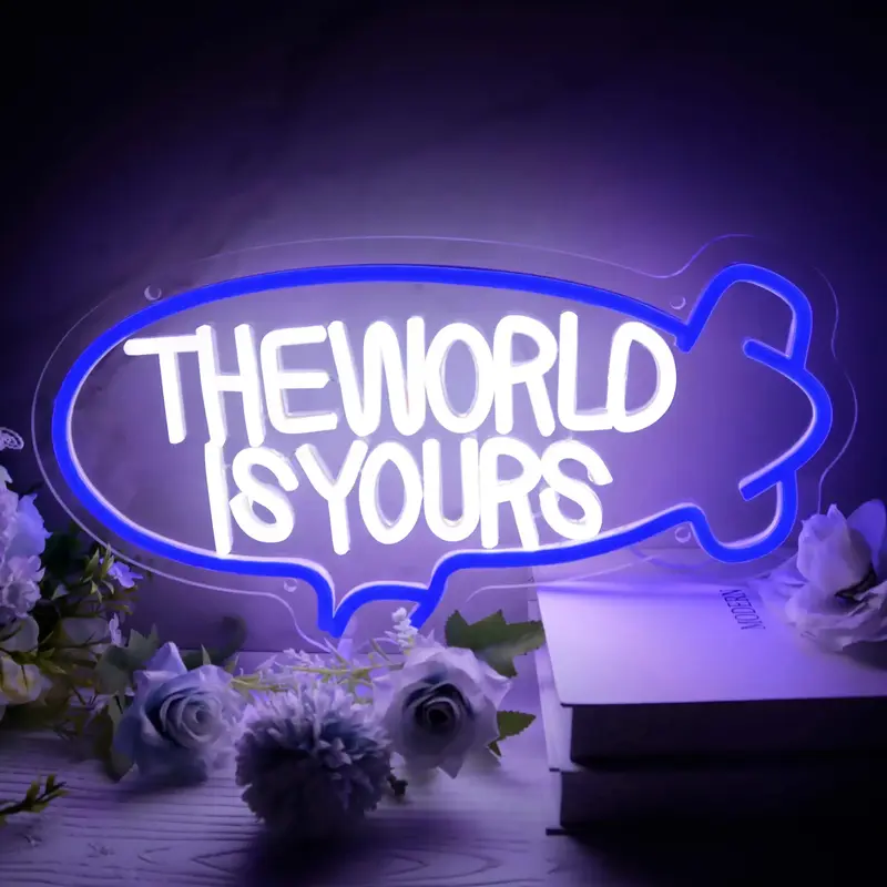 Nata The World Is Yours Neon Signs for Wall Decor, Dimmable Blimp Airship LED Neon Sign for Man Cave Beer Bar Game Room Weddi...