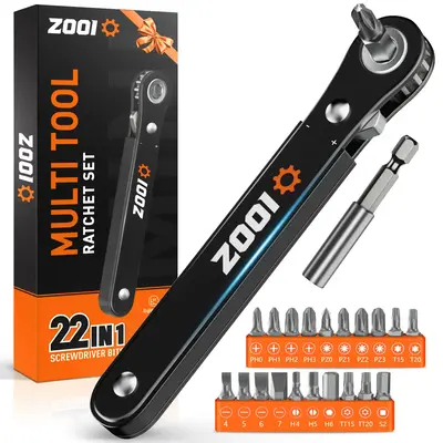 22 in 1 Compact Multifunction Screwdriver, 90 Degree Right Ratchet Screwdriver Set, Ratcheting Pocket Screwdriver Gifts for M...