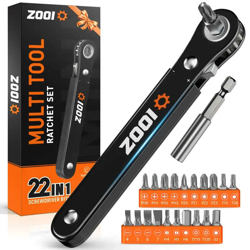 22 in 1 Compact Multifunction Screwdriver, 90 Degree Right Ratchet Screwdriver Set, Ratcheting Pocket Screwdriver Gifts for M...