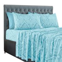 LUX DECOR 6-Pc Paisley & Solid Embroidered Brushed Microfiber Bed Set- King Bed Sheet & Pillowcases - Upto 16\