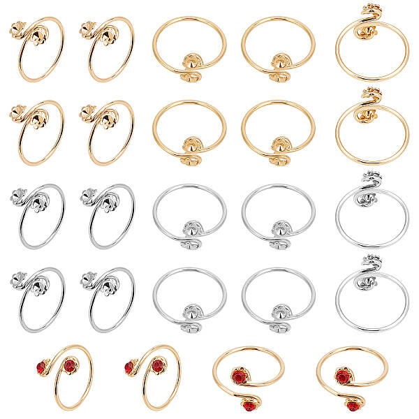 40Pcs 2 Colors Brass Finger Ring Rhinestone Settings