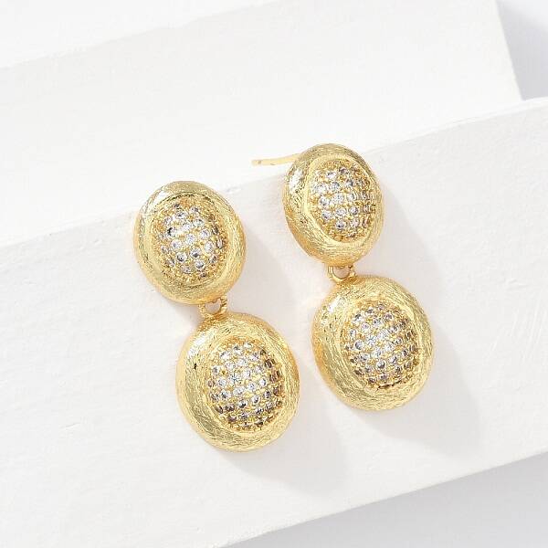 Brass Micro Pave Clear Cubic Zirconia Stud Earrings