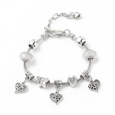 Alloy Heart Charm European Bracelet with Snake Chains