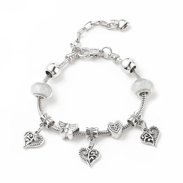 Alloy Heart Charm European Bracelet with Snake Chains