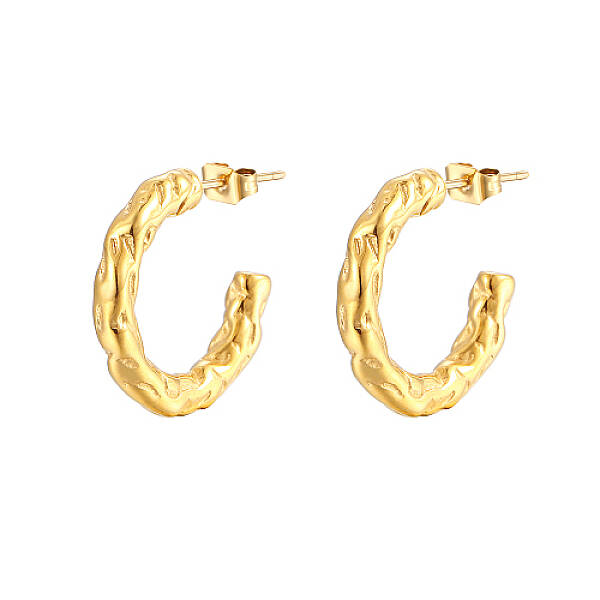 304 Stainless Steel C Shaped Hammered Stud Earrings