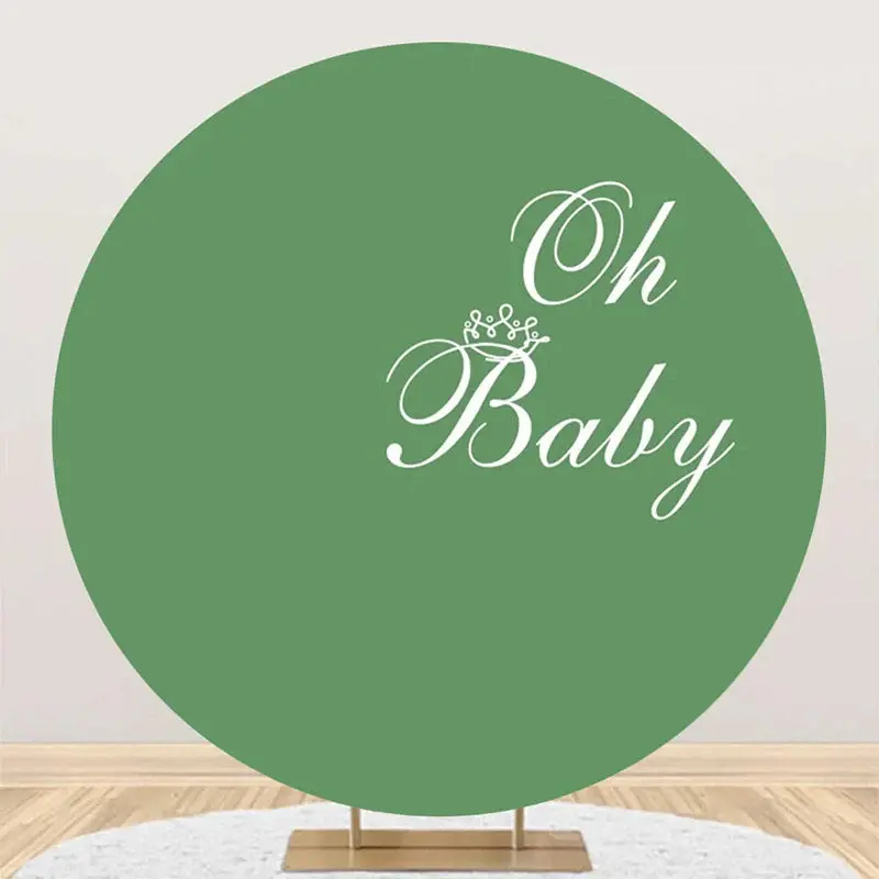 Green White Oh Baby Round Gender Reveal Backdrop - Aperturee