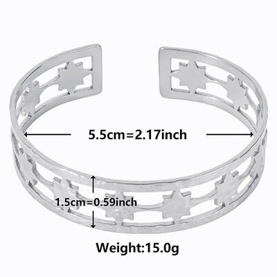 Non-Tarnish Stylish European and American Hollow Star 304 Stainless Steel Cuff Bangles for Women