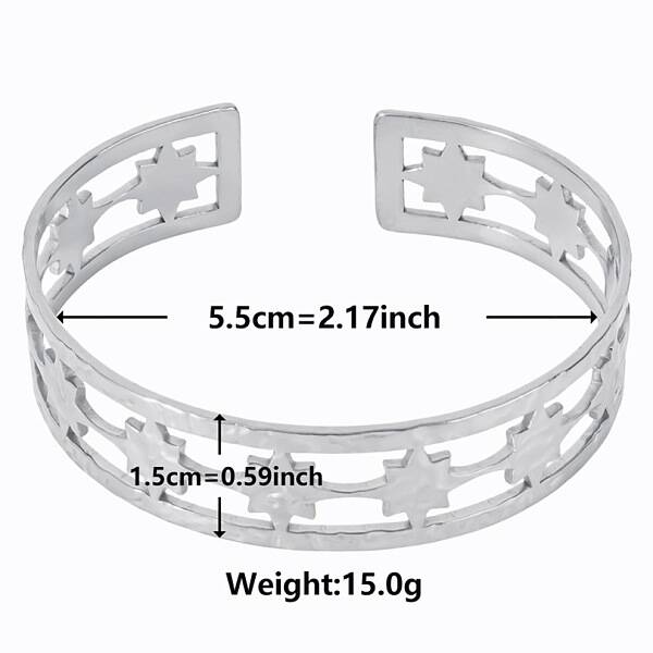 Non-Tarnish Stylish European and American Hollow Star 304 Stainless Steel Cuff Bangles for Women