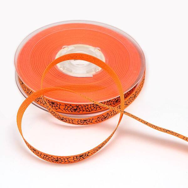 Halloween Ornaments Spider Web Pattern Printed Grosgrain Ribbons