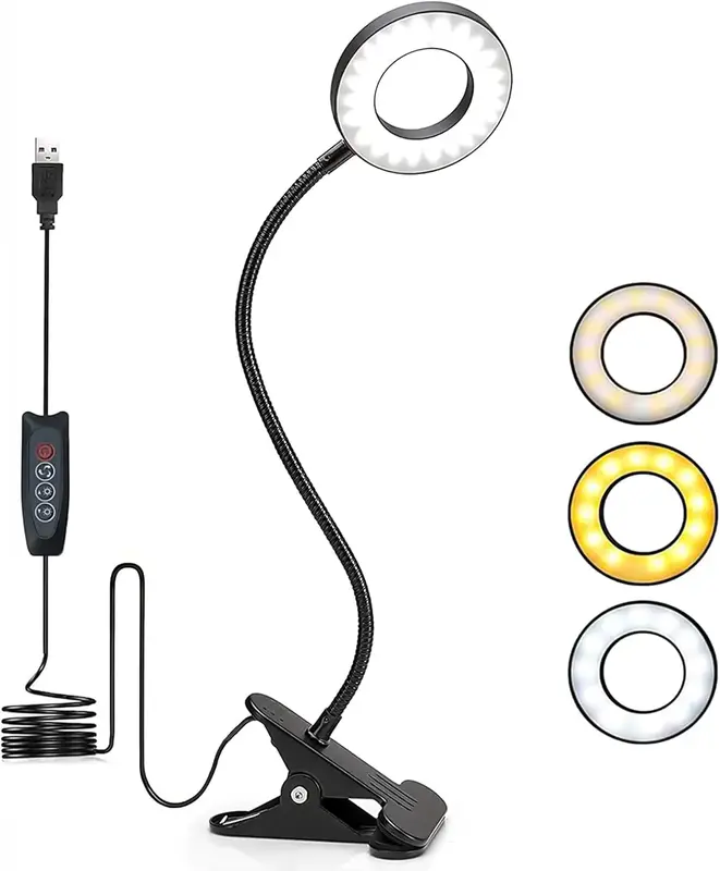 Desk Lamp Clip on Light, 48 LED USB Lamp with 3 Color Modes 10 Brightness Levels, 360° Flexible Gooseneck Eye Protection Bed...
