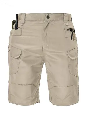 Men's Solid Multi-pocket Zipper Cargo Shorts, Mens Clothing, Gym Clothing, Casual Regular Fit Quick Drying Breathable Sports ...